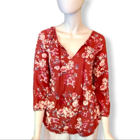 Lucky Brand Tops - EUC - Lucky Brand - Red/Pink Floral Blouse - M